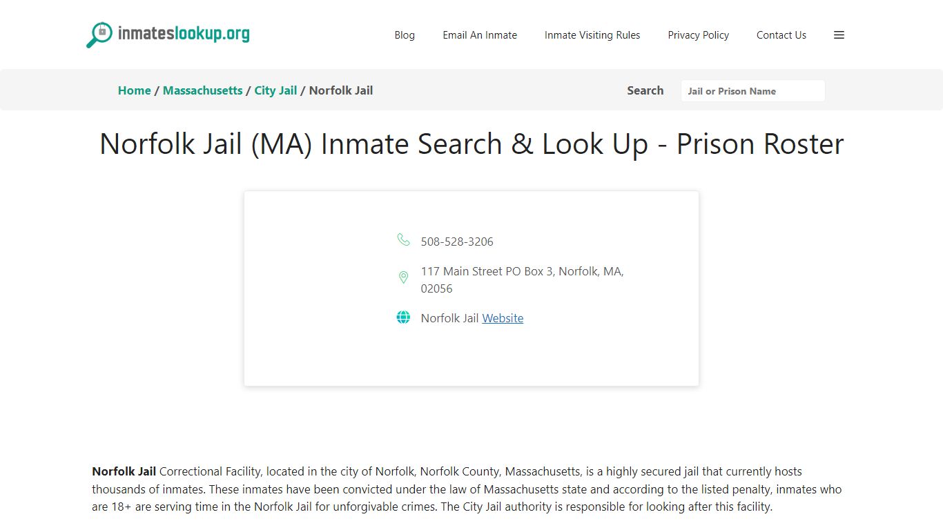 Norfolk Jail (MA) Inmate Search & Look Up - Prison Roster