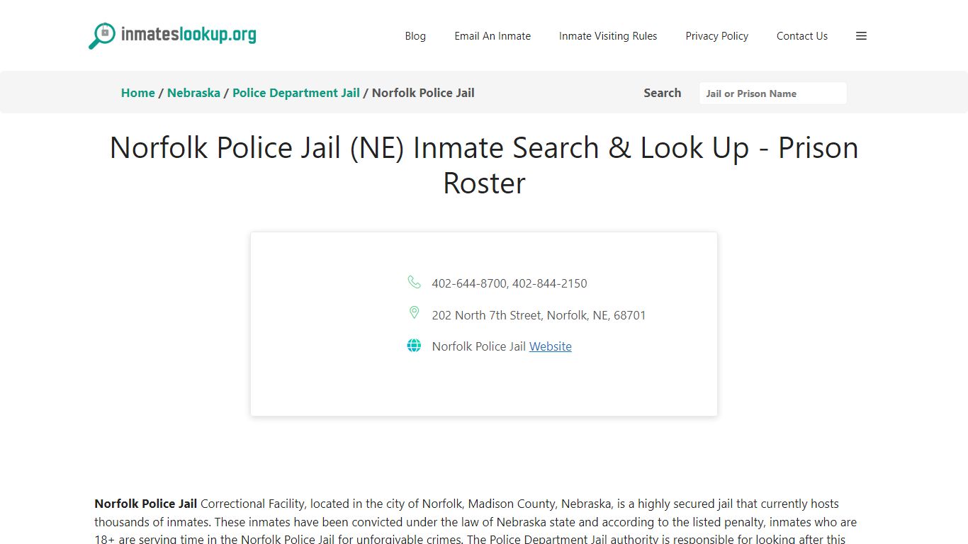 Norfolk Police Jail (NE) Inmate Search & Look Up - Prison Roster